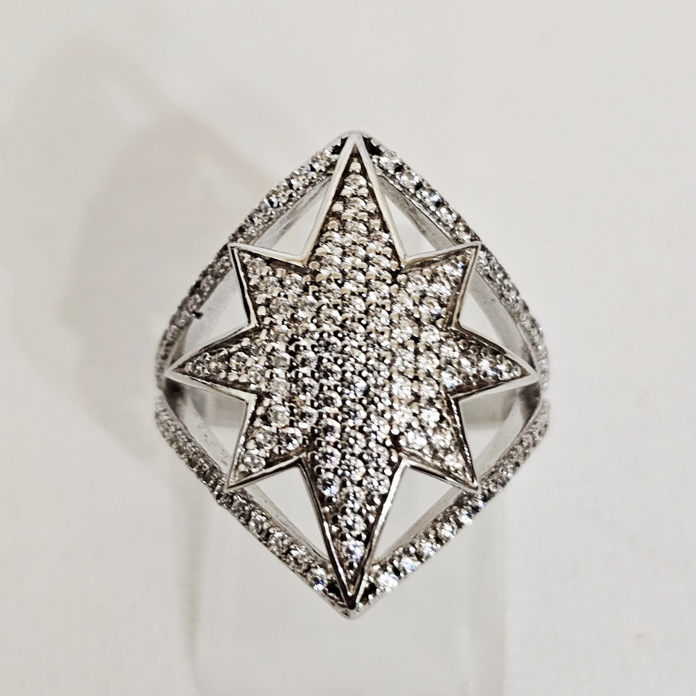 Genuine Pave Diamond Simulant Sterling Silver Ring Size 5